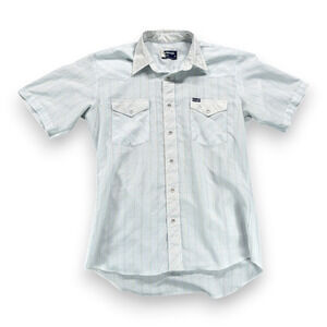 Vintage Wrangler Western Shirt Adult MEDIUM Blue Pastel Plaid Pearl Snap USA 80s